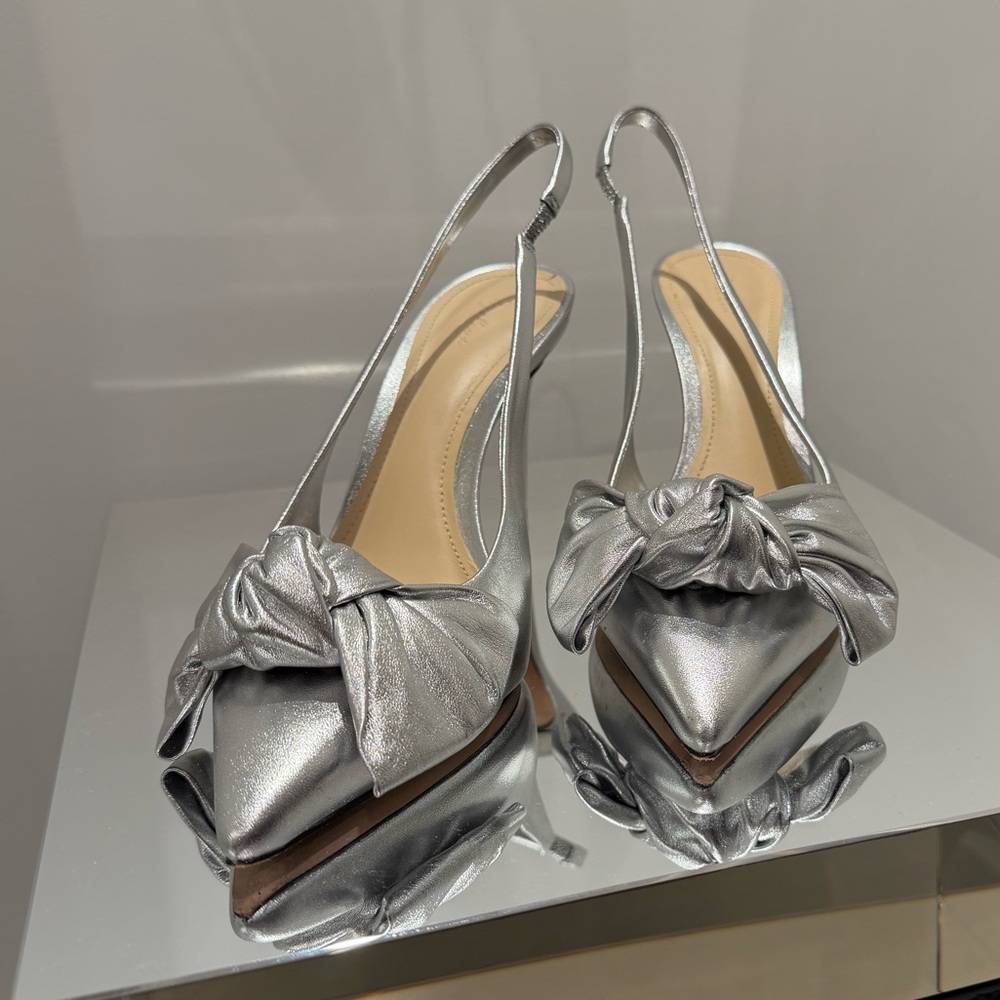 Saks Fifth Avenue 22ÉLEVÉ  Silver Bow Slingback Heels